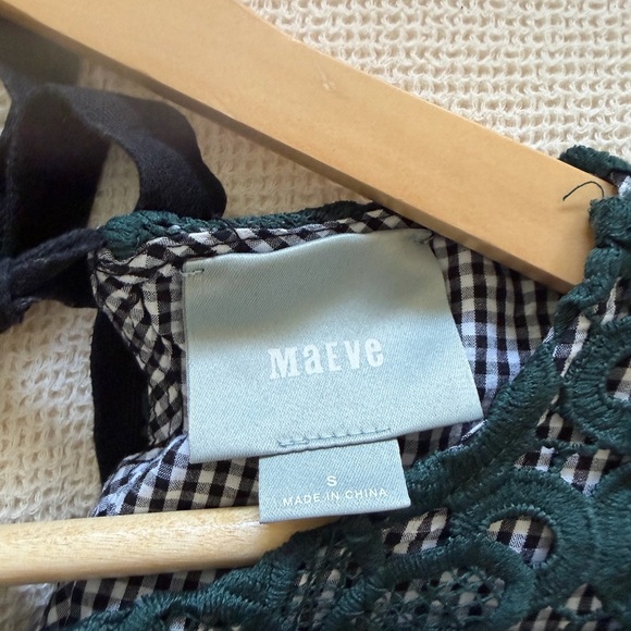 Anthropologie Maeve Elegant Teal Lace Gingham Women Top - Picture 9 of 10